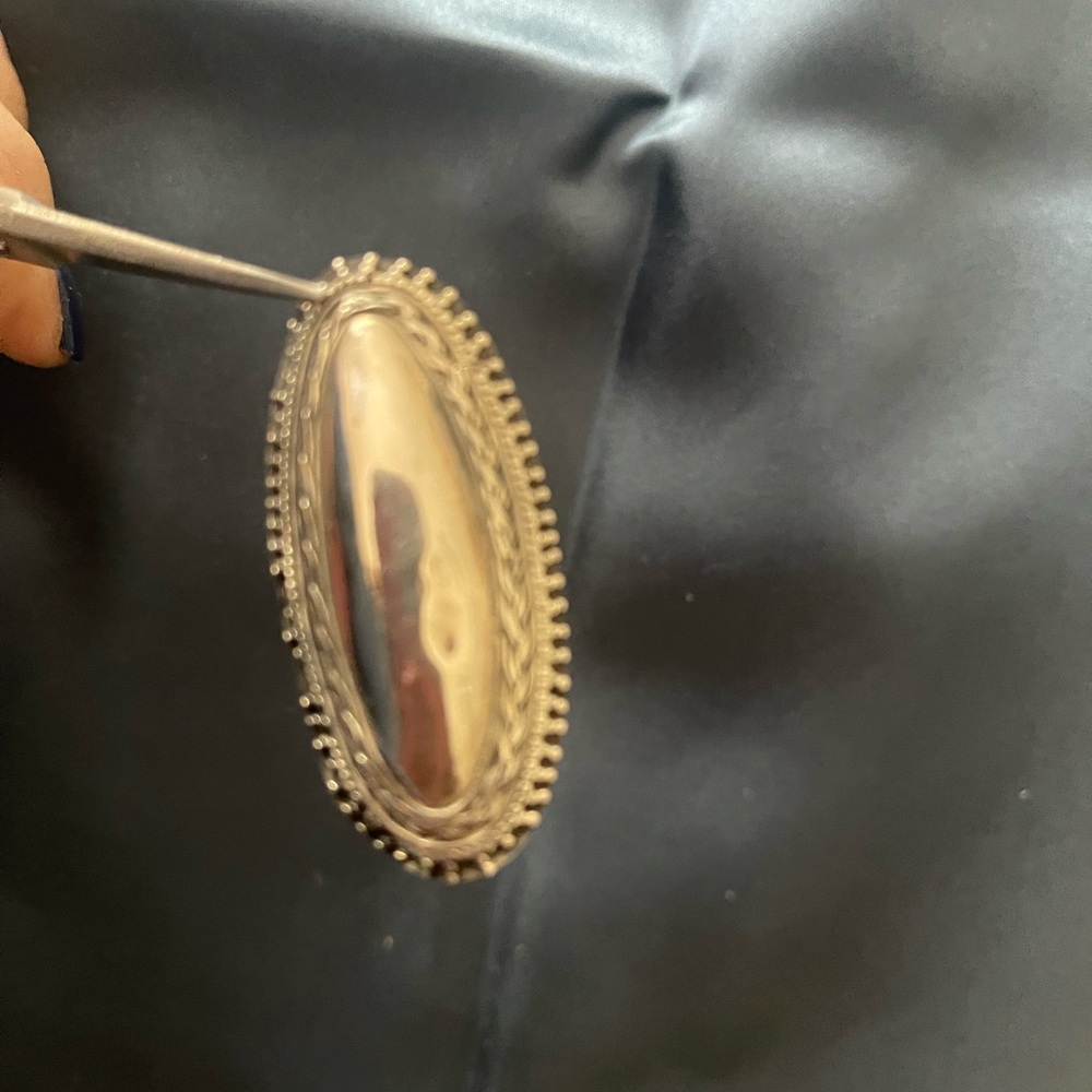 Silver Oval Ring With Beaded Edge - image 2